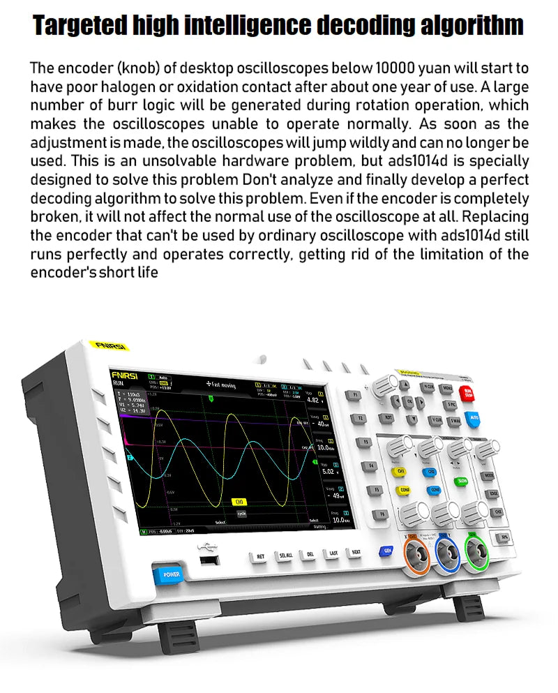 FNIRSI-1014D Dual Channel Desktop Digital Oscilloscope 100MHz* 2 Analog Bandwidth 1GSa/s Sampling Rate 10Mhz  Signal Generator