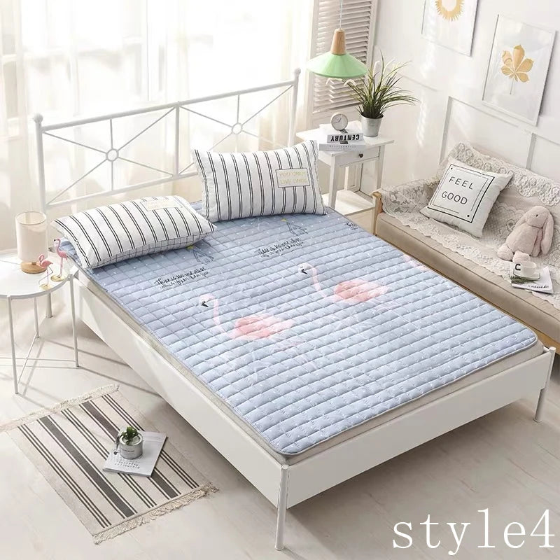 Comfortable Soft Foldable high quality Tatami Mattress single double Thick warm cotton cute cartoon topper Mattress with straps