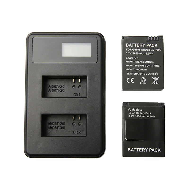 4pcs AHDBT-301/302 Battery+Double slot LCD Screen Display USB Charger Kit for Gopro hero3 3+ Action camera accessories