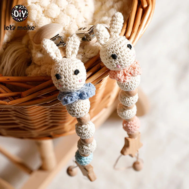 Let's Make Pacifier Chain 1pc Baby Teeting Chains Crochet Rabbit Panda Beads Wooden Clips Wood Teether Tiny Rod Kids Dummy Clips