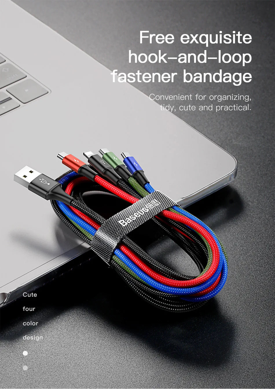 Baseus 4 in 1 USB Cable Type C Cable for Samsung S20 Xiaomi Mi 9 Cable for iPhone 12 X 11 Pro Max Huawei Charger Micro USB Cable