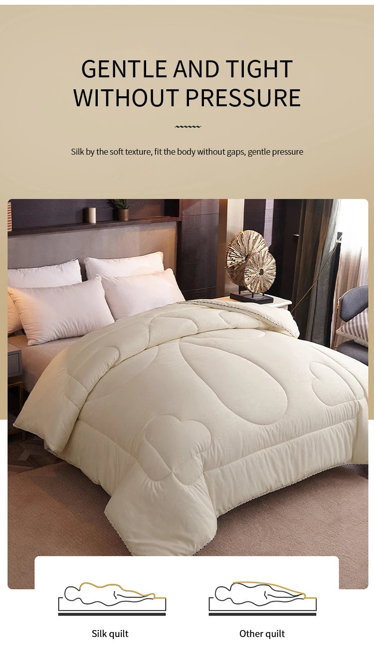 Natural Silk Quilt Mulberry Silk Quilt for Summer Winter Duvet King Queen Twin Size Bedding Handmade Pure Color Students Quilt