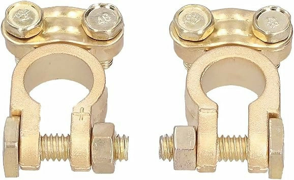 2X Car Battery Terminal Clamps Positive Negative Brass