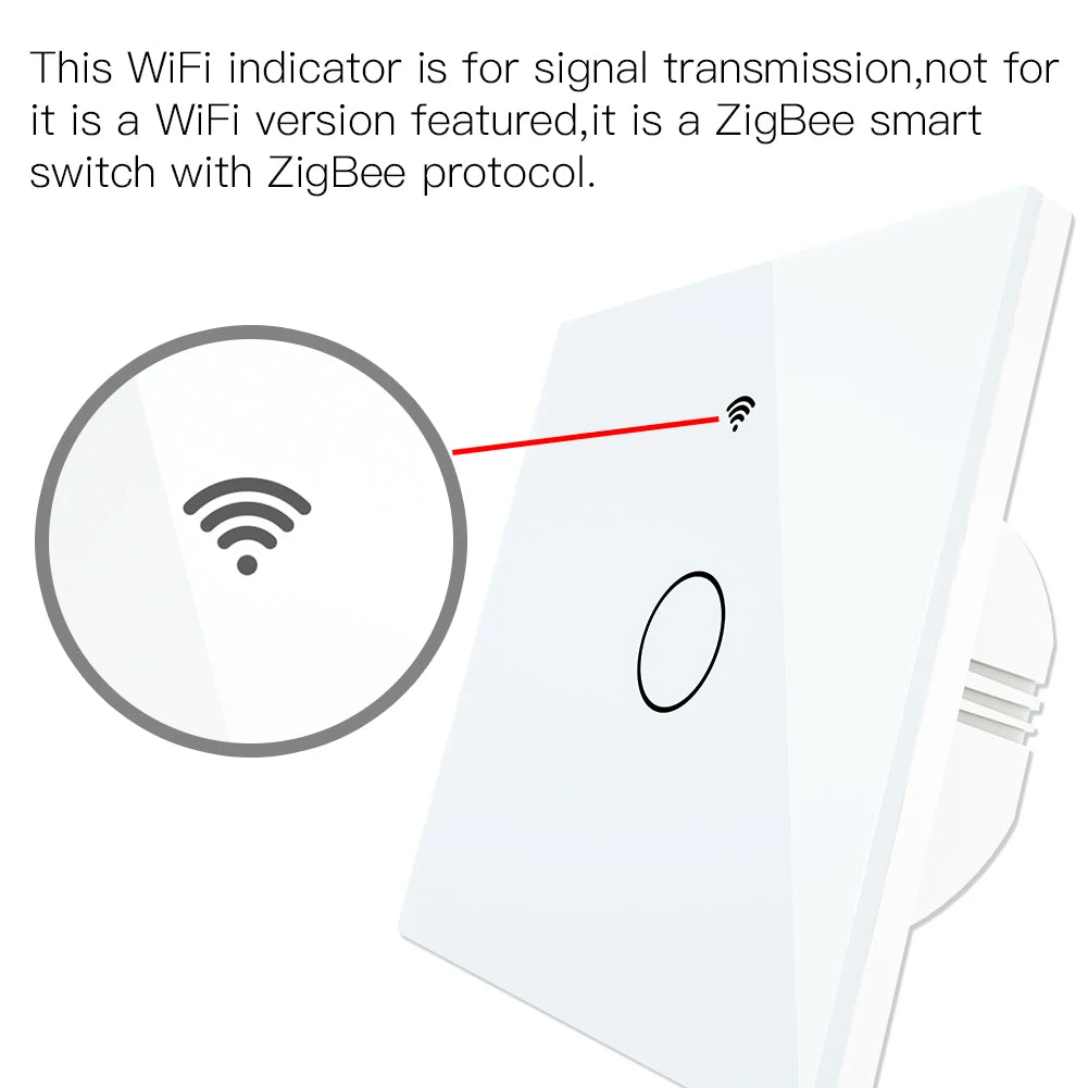 ZigBee Wall Touch Smart Light Switch With Neutral/No Neutral ,No Capacitor Smart Life/Tuya Works with Alexa,Google Hub Required