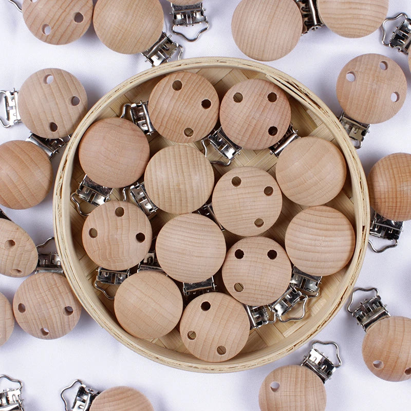 20Pcs Beech Pacifier Clips Chewable Teething Wooden Pacifier Clip Dummy Clip Chains for Baby Teether Nursing Accessories