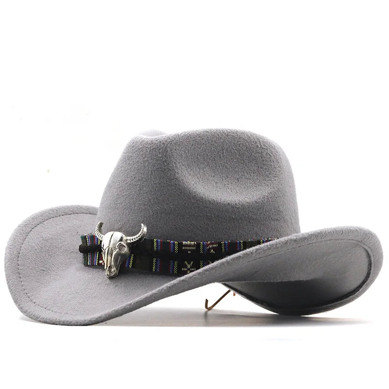 Simple White Women's Men's Western Cowboy Hat For Gentleman Lady Jazz Cowgirl With Leather Cloche Church Sombrero Caps