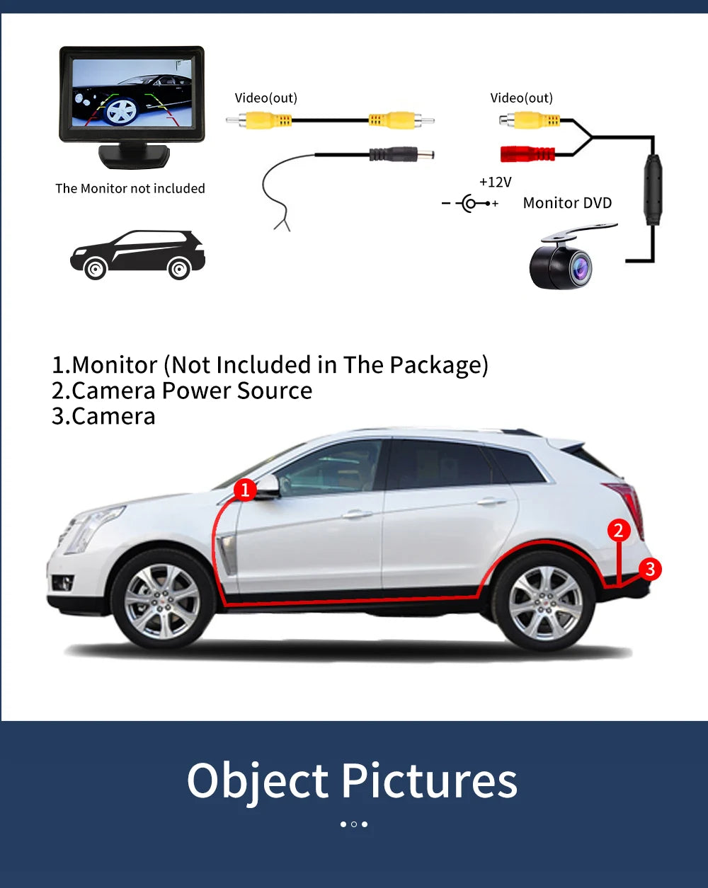 SINOVCLE Reverse Camera Rearview Car  Infrared Night With & Without LED Vehicle Backup Wiring Waterproof HD  Camera Kit
