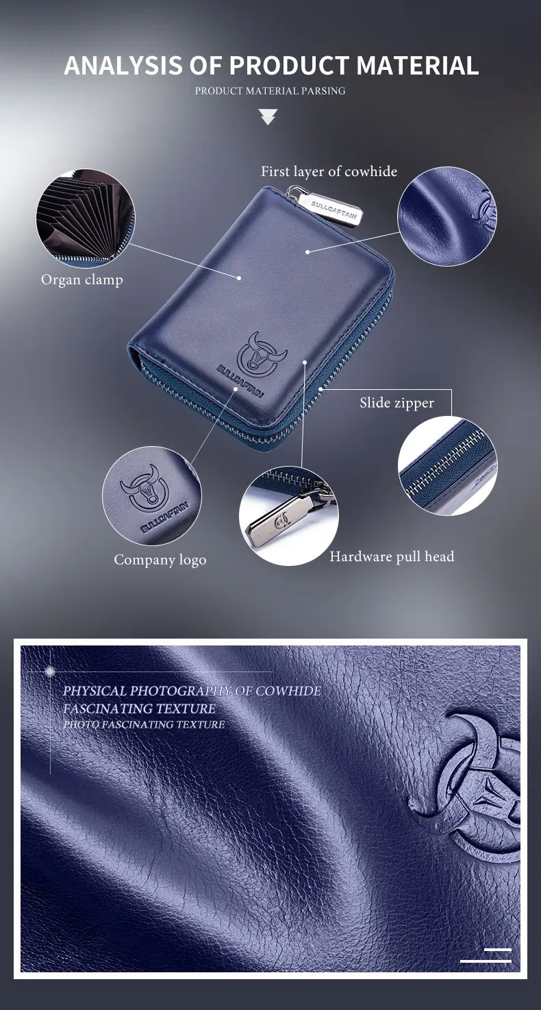 BULLCAPTAIN Leather Credit Card ID Card Holder Wallet Wallet Men Fashion Rfid Card Holder Wallet Business Card Holder Bag