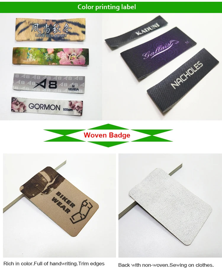 Width2.5cm Free designCustom Printed Satin Labels/Garment Clothing Tags/Woven Labels Screen Printing Water Wash Care Label