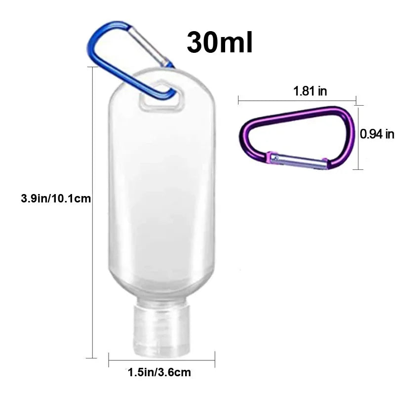 5Pcs Empty Hand Sanitizer Travel Bottle 30ml 50ml Size Holder Hook Keychain Carriers Flip Cap Reusable Portable Empty Bottles