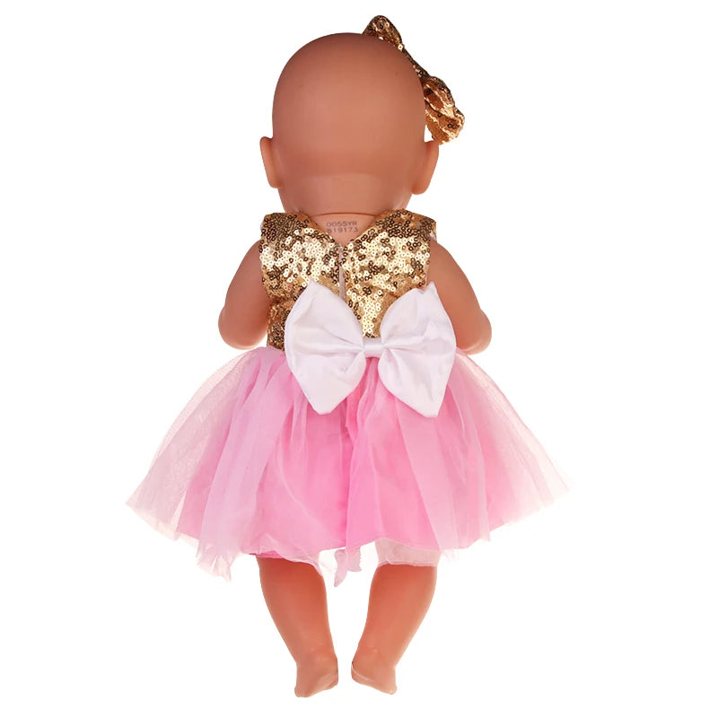 Sequins Dress Doll Clothes For 17 Inch&43cm Baby New Born Doll Brilliant Party Reunion Doll Skirt For American 18 Inch Doll DIY