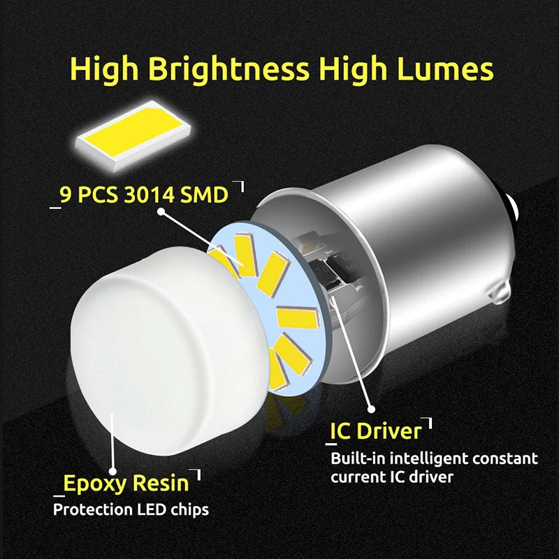 2Pcs BAY15D 1157 Led Brake Light 1156 BA15S P21W Led PY21W BAU15S DRL Turn Signal Lamp 3014 9 SMD Lighting Reverse Lamp 12V