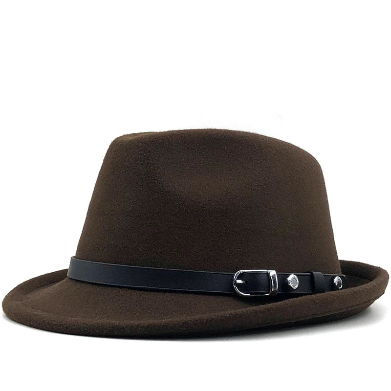 Simple white Wool felt Hat Cowboy Jazz Cap Trend Trilby Fedoras hat Panama cap chapeau band for Men Women 56-58CM