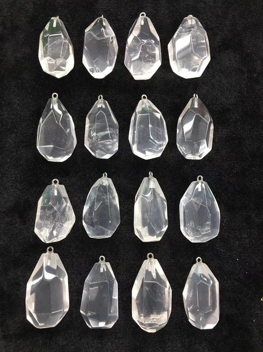 2pcs/pack Wholesale Faceted Clear Quartz Rock Crystal Beads Natural Stone Pendant for Jewelry Making