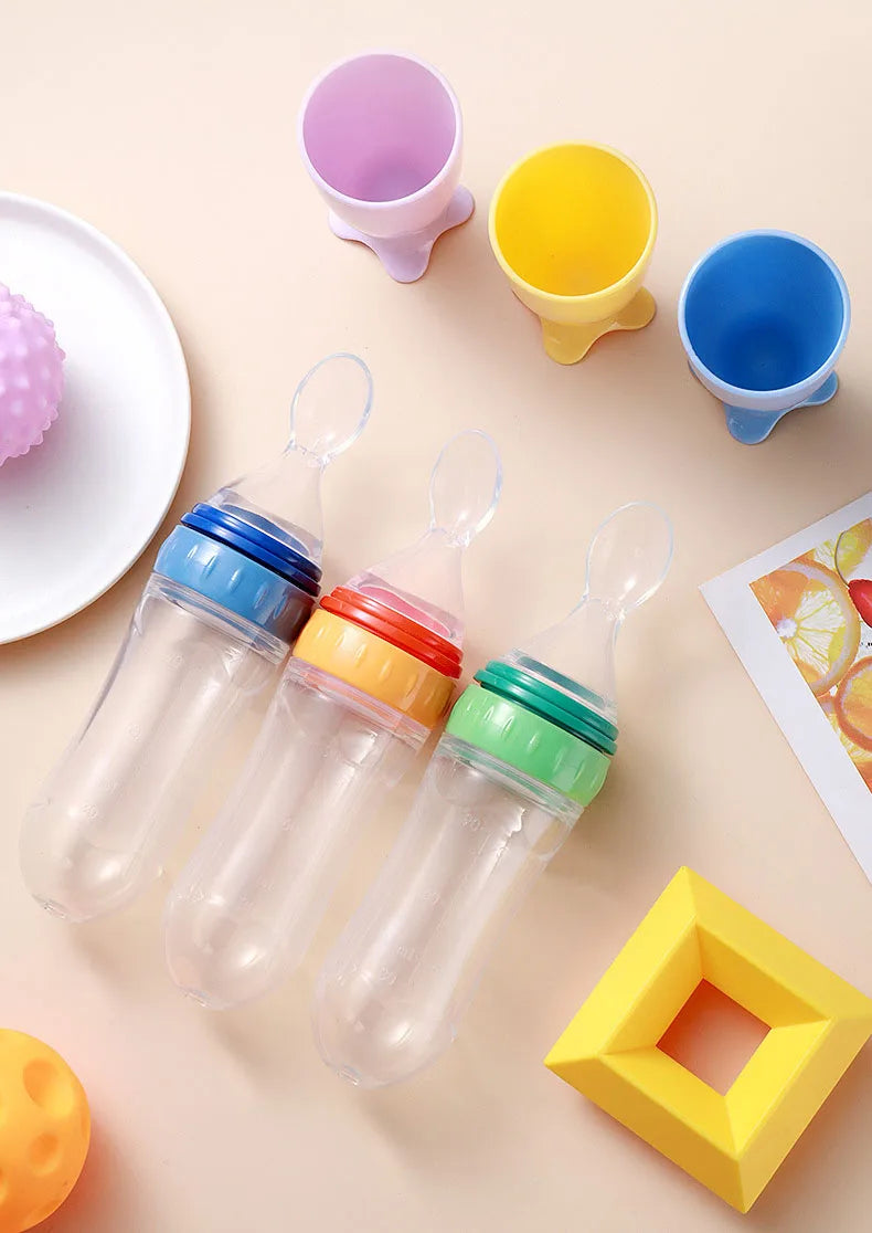 Safe Useful Silicone Baby Bottle With Spoon Food Supplement Rice Cereal Bottles Squeeze Spoon Milk Feeding Bottle Cup