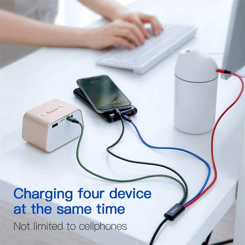 Baseus 4 in 1 USB Cable Type C Cable for Samsung S20 Xiaomi Mi 9 Cable for iPhone 12 X 11 Pro Max Huawei Charger Micro USB Cable