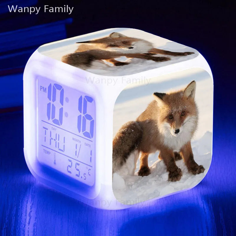 Fox Alarm Clock 7 Color Glowing LED Digital Alarm Clock Multifunction Night Light Electronic Watches Clock Kids Birthday Gifts