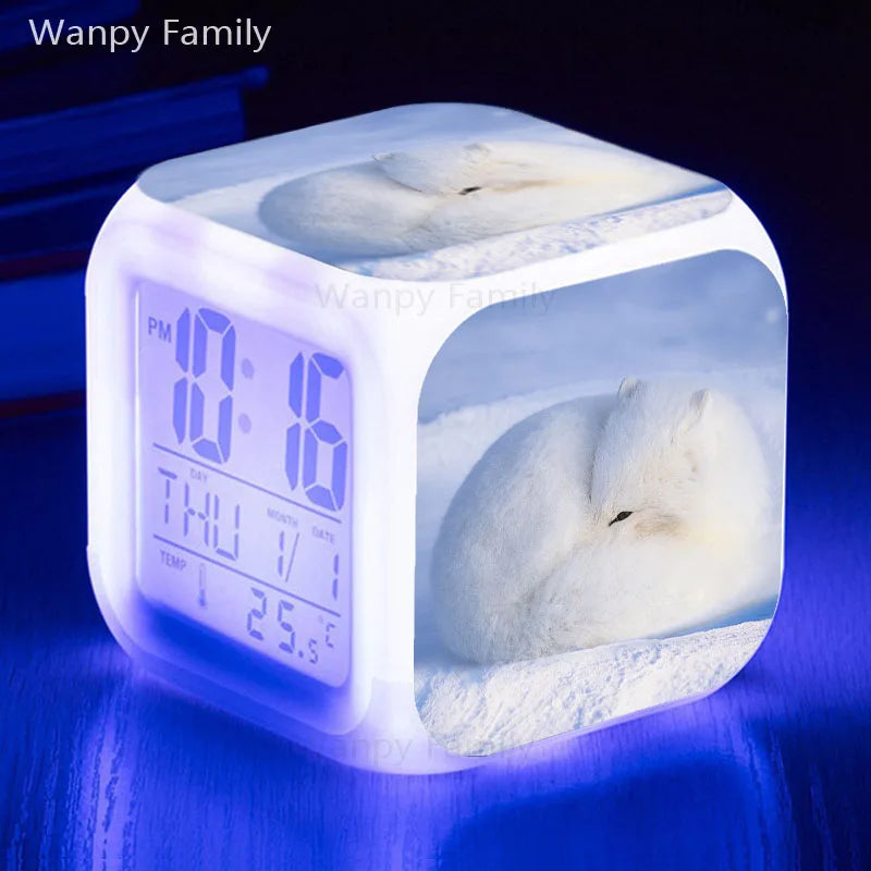 Fox Alarm Clock 7 Color Glowing LED Digital Alarm Clock Multifunction Night Light Electronic Watches Clock Kids Birthday Gifts
