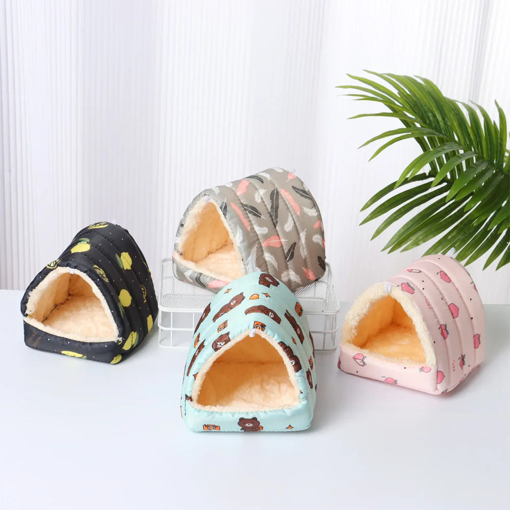 Cute Cartoon Rabbit Squirrel Mini Cage Guinea Pig Nest Small Animal Mice Rat Pet Sleeping Bed Hamster House Winter Warm Soft Mat