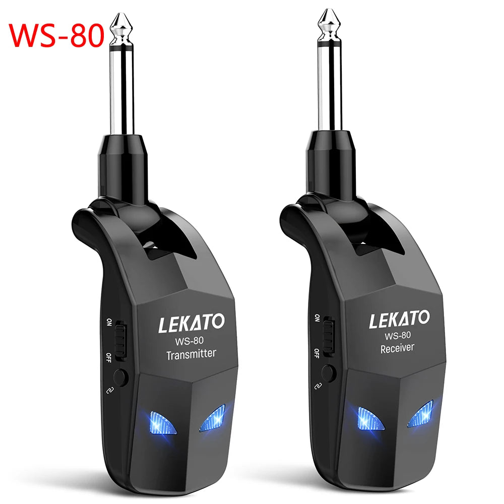 LEKATO Transmitter Receiver WS-70 Wireless Guitar System Built-In Rechargeable Audio Guitar Wireless System 70 Channels 40M