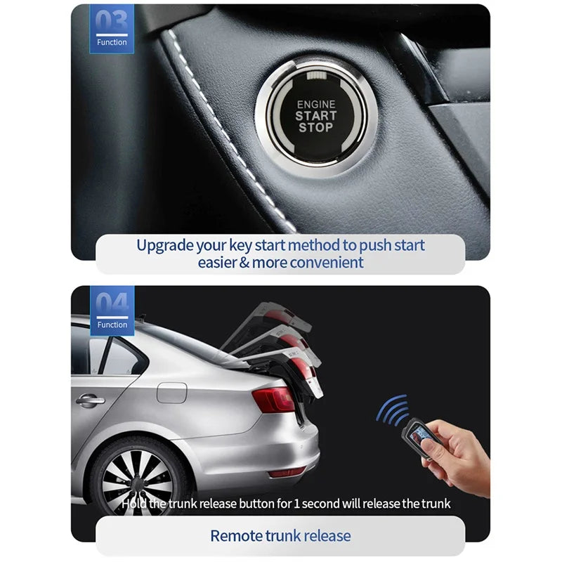 2 Way Car Alarm LCD Display Remote Start Push Button Shock Sensor Microwave Detection Warning Universal System With Siren