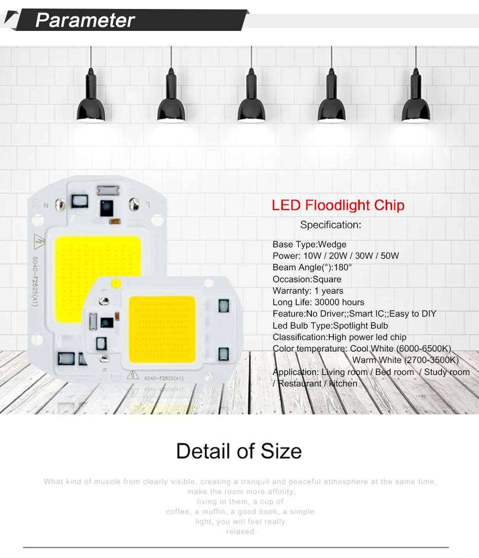 COB LED Lamp 10W 20W 30W 50W AC 220V IP65 Smart IC No Need Driver DIY Chip LED Bulb Flood Light Spotlight Lighting Lampada LED