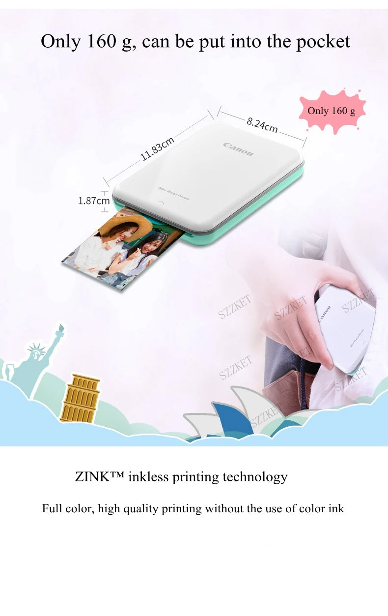 PV123 pocket phone photo printer inkless portable Bluetooth color photo printer gift best choice for Canon PV-123