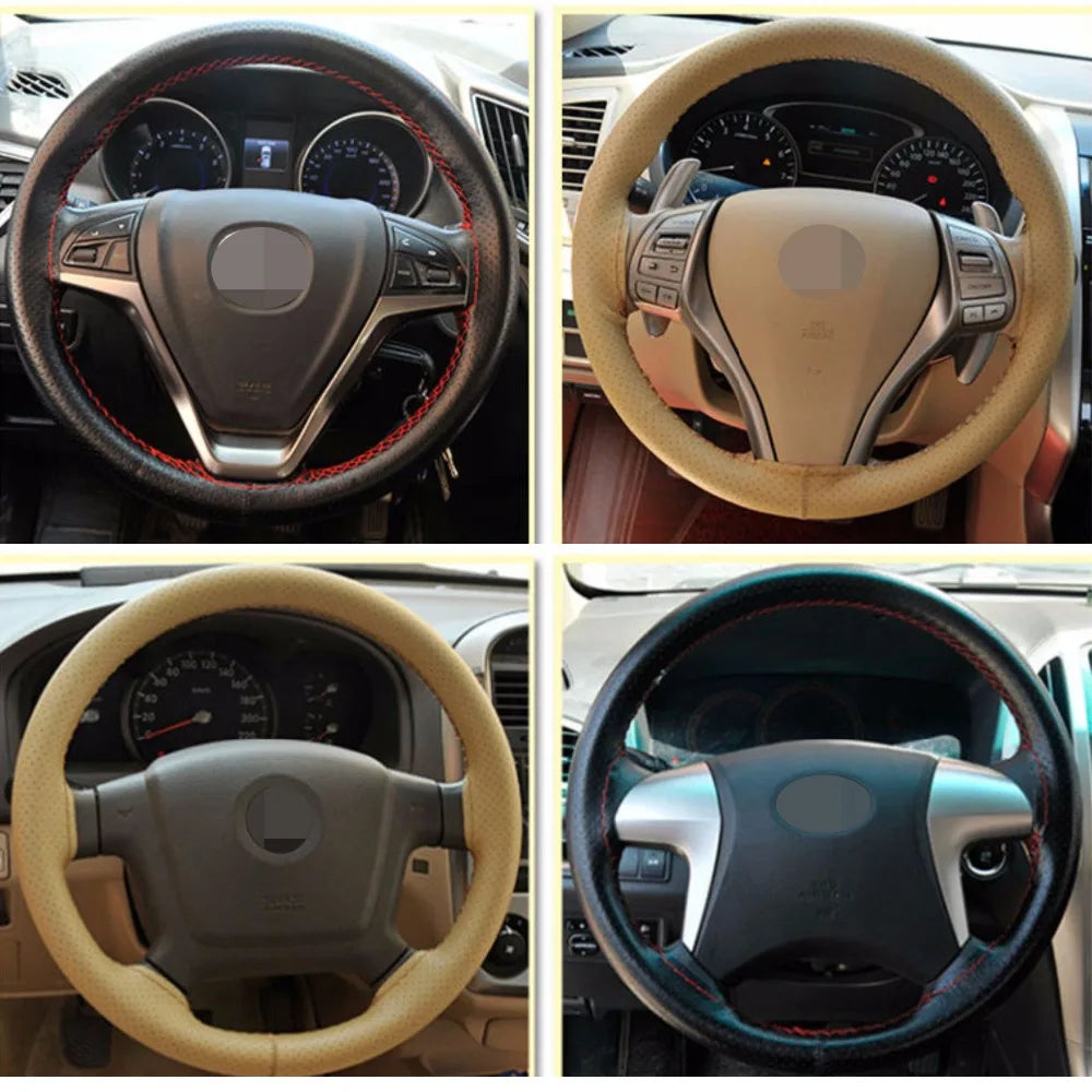 38cm Steering Wheel Covers soft Artificia Leather braid on the steering-wheel of Car With Needle and Thread Interior accessories