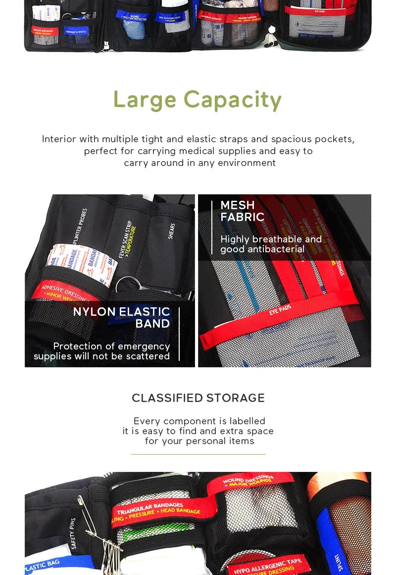 BearHoHoLarge Size Handy First Aid Kit Bag Emergency Kit Medical Rescue Bag for Workplace Home Outdoor Car Travel Hiking Camping