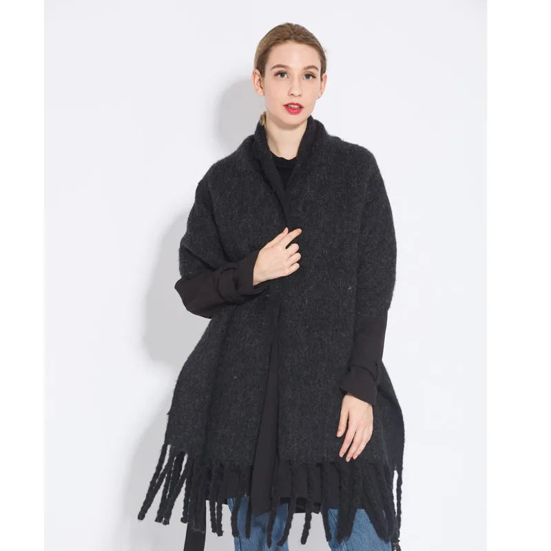Solid Color Women Thick Shawl Scarf Winter Warm Fashion Pashmina Scarves Long Tassel Hijab Stole Bufanda Mujer