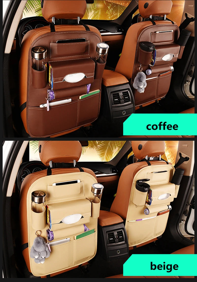 2024 New Car Seat back Storage Organizer Bag Universal PU Leather Multifunction Storage Box Stowing Tidying Pocket Auto Styling
