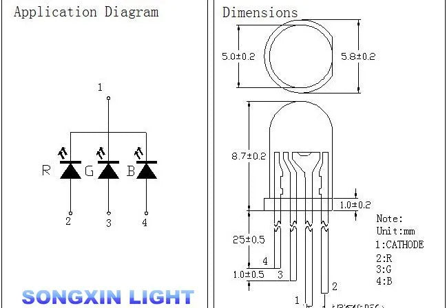 SONGXIN 100pcs 5mm RGB LED Common Cathode / Common Anode Tri-Color Emitting Diodes f5 RGB Diffused / Transparent Highlight