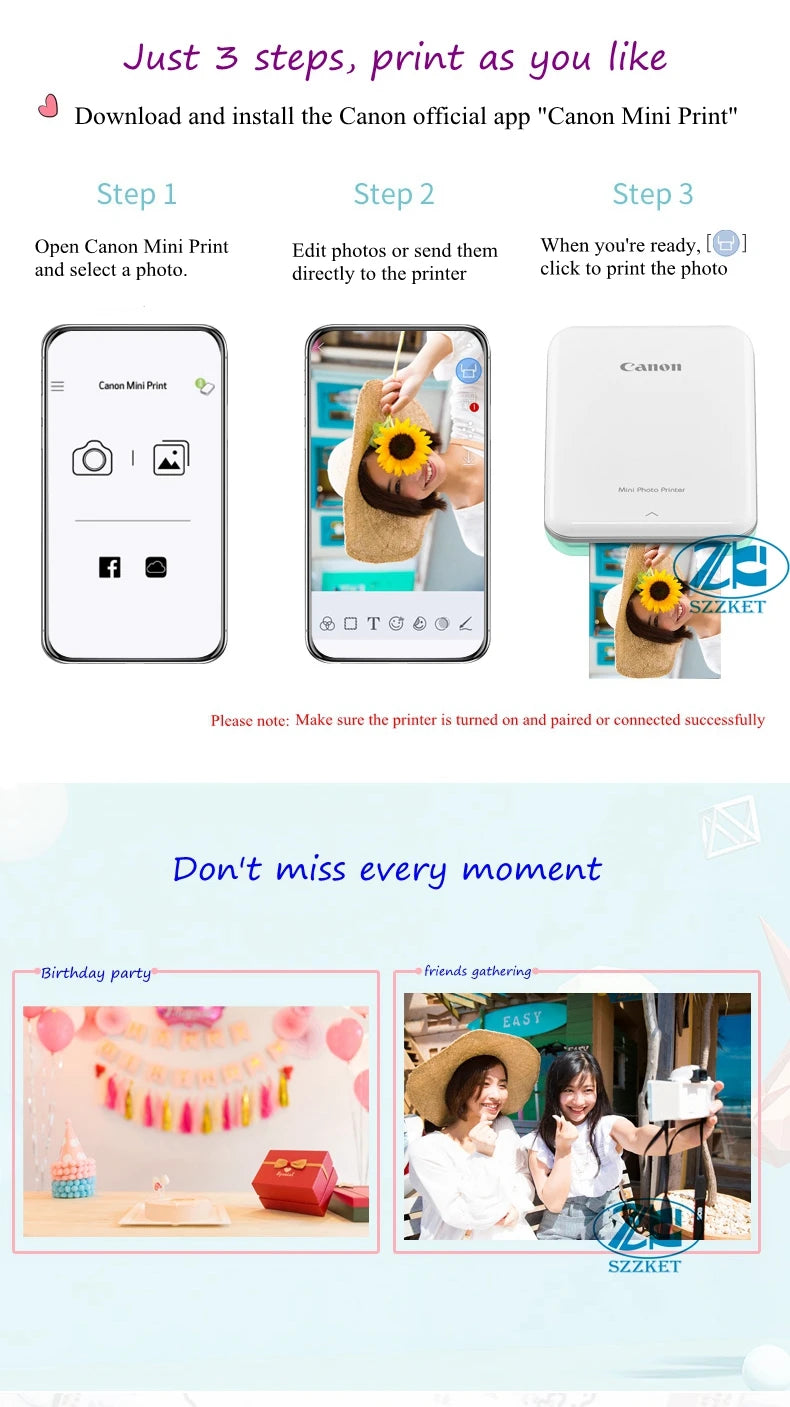 PV123 pocket phone photo printer inkless portable Bluetooth color photo printer gift best choice for Canon PV-123