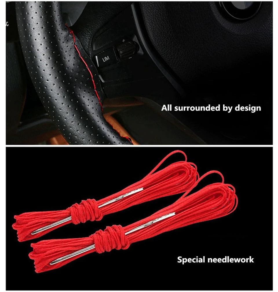 38cm Steering Wheel Covers soft Artificia Leather braid on the steering-wheel of Car With Needle and Thread Interior accessories