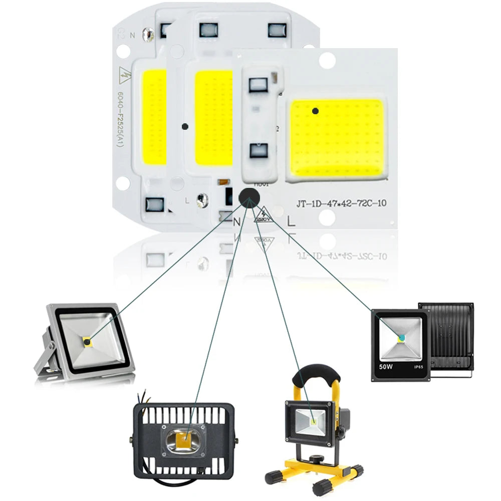 COB LED Lamp 10W 20W 30W 50W AC 220V IP65 Smart IC No Need Driver DIY Chip LED Bulb Flood Light Spotlight Lighting Lampada LED