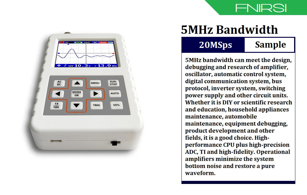FNIRSI DSO PRO Mini Digital Oscilloscope 5MHz Analog Bandwidth 20MSps Sampling Rate Support Waveform Storage Viewing