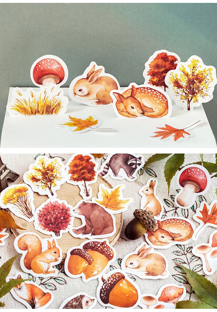 Autumn forest animals Decoration Adhesive Stickers Diy Cartoon Stickers Diary Sticker Scrapbook Kawaii Stationery Stickers