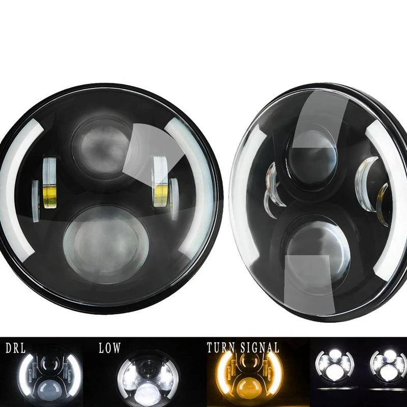 2x Car 7 Inch Led Headlight Hi/Low H4 Halo Angle Eyes DRL For Jeep JK TJ OffRoad Defender Hummer 4x4 Suzuki Samurai Headlamp