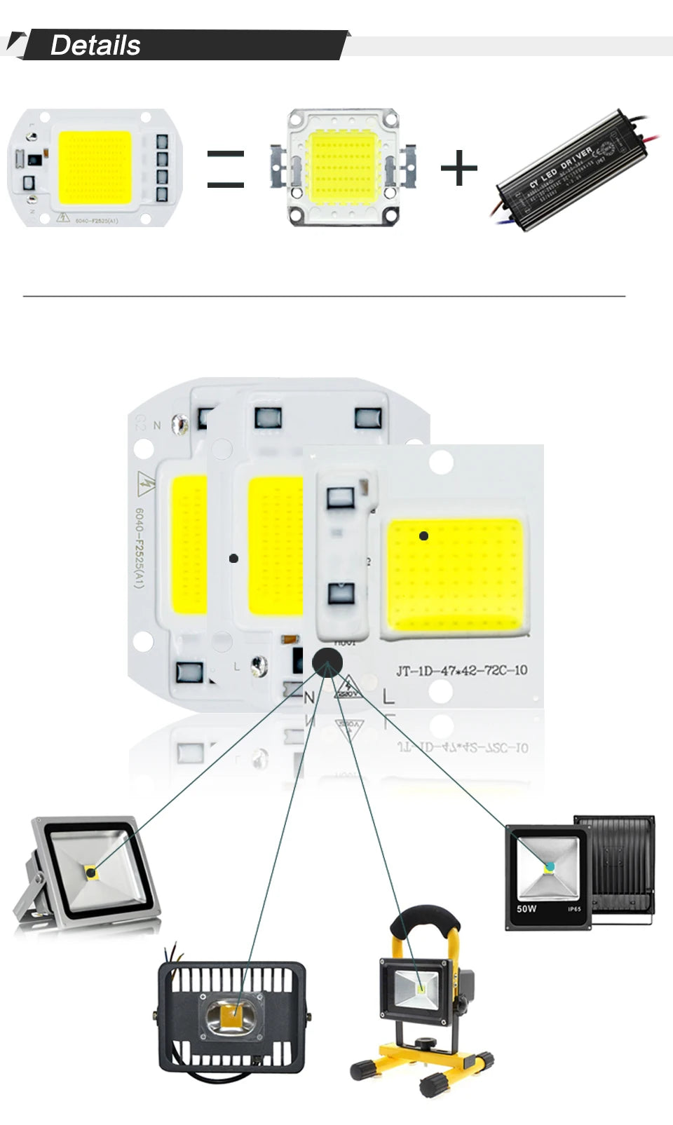 COB LED Lamp 10W 20W 30W 50W AC 220V IP65 Smart IC No Need Driver DIY Chip LED Bulb Flood Light Spotlight Lighting Lampada LED