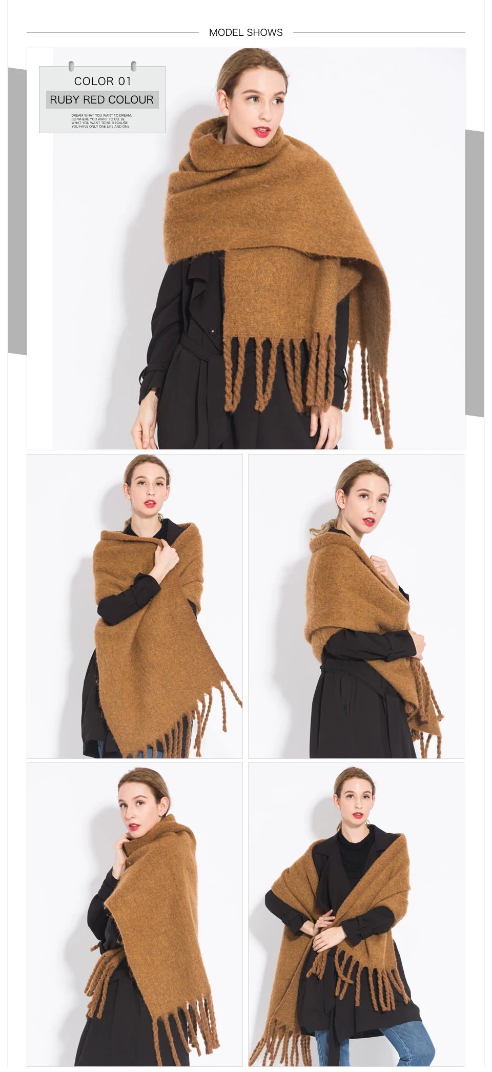 Solid Color Women Thick Shawl Scarf Winter Warm Fashion Pashmina Scarves Long Tassel Hijab Stole Bufanda Mujer