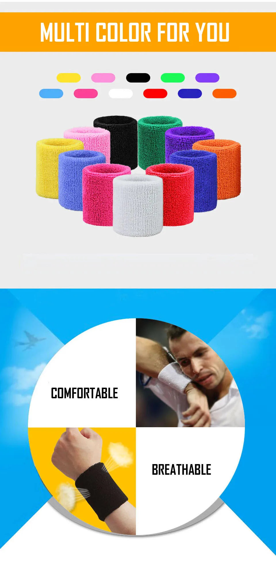 AOLIKES 1PCS Wrist Brace Support Wrap Tennis Wristband Sport Sweatband for Gym Basketball Volleyball Hand Sweat Band Polsband
