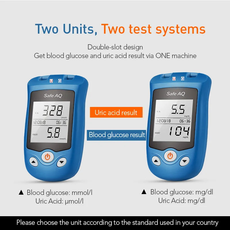 Sinocare Blood Glucose Meter Uric Acid Test Kit & Glucose Strips  Safe AQ UG  Uric Strips for Diabetes Gout Pregnant Glucometer