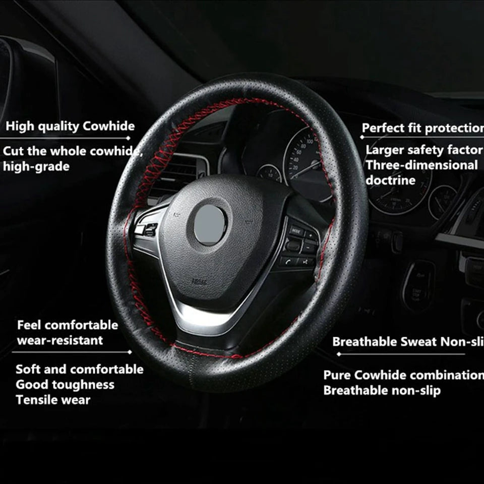 38cm Steering Wheel Covers soft Artificia Leather braid on the steering-wheel of Car With Needle and Thread Interior accessories