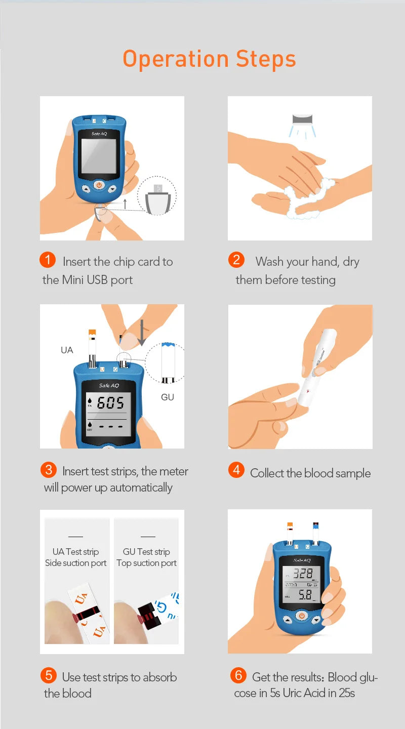 Sinocare Blood Glucose Meter Uric Acid Test Kit & Glucose Strips  Safe AQ UG  Uric Strips for Diabetes Gout Pregnant Glucometer