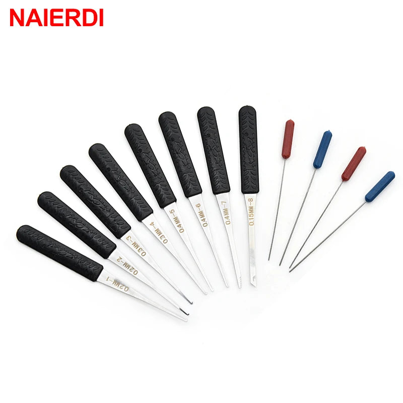 12PCS NAIERDI Lock Pick Set Locksmith Supplies Broken Key Auto Extractor Remove Hooks Stainless Steel DIY Hand Tools Hardware