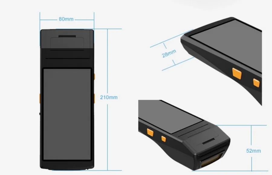 Android POS Terminal 58mm paper ticket label sticker printing Handheld 1D 2D barcode scanner with thermal printer