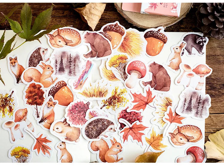 Autumn forest animals Decoration Adhesive Stickers Diy Cartoon Stickers Diary Sticker Scrapbook Kawaii Stationery Stickers
