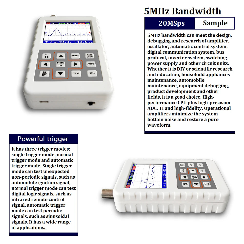 FNIRSI DSO PRO Mini Digital Oscilloscope 5MHz Analog Bandwidth 20MSps Sampling Rate Support Waveform Storage Viewing