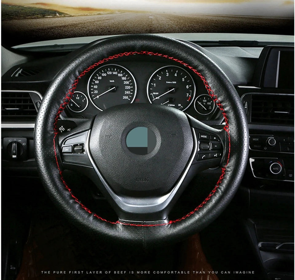 38cm Steering Wheel Covers soft Artificia Leather braid on the steering-wheel of Car With Needle and Thread Interior accessories