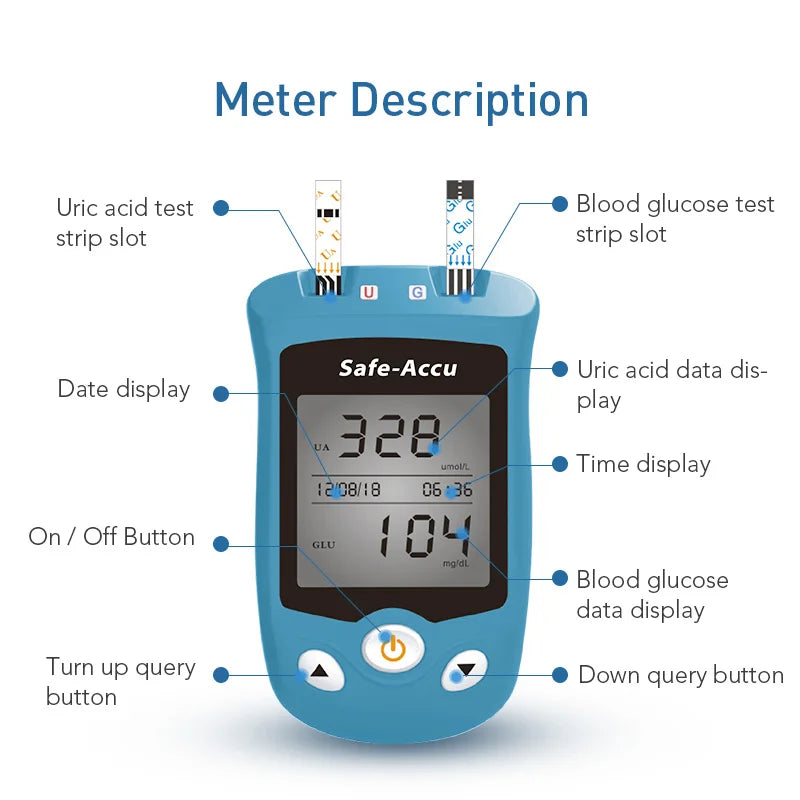 Sinocare Blood Glucose Meter Uric Acid Test Kit & Glucose Strips  Safe AQ UG  Uric Strips for Diabetes Gout Pregnant Glucometer